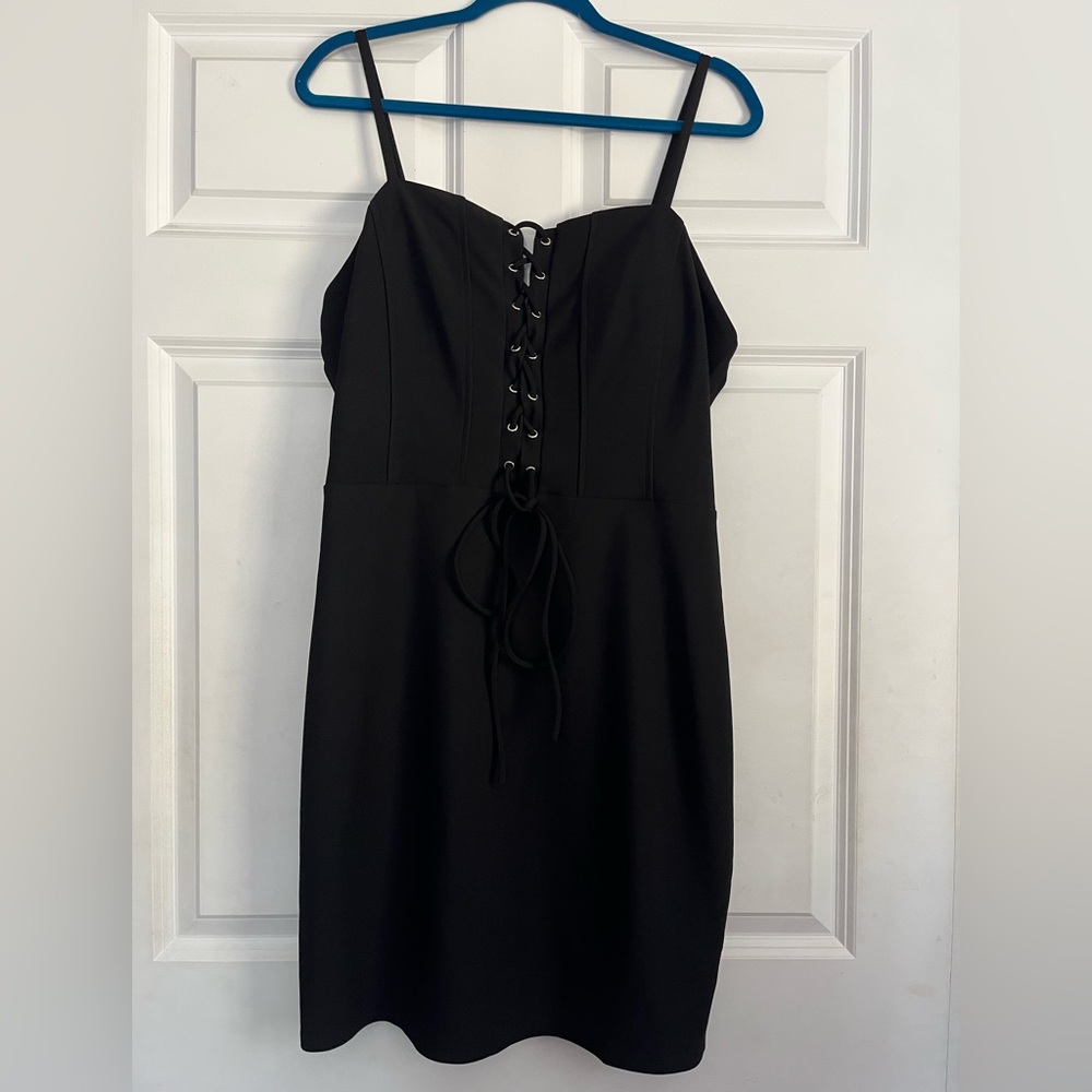 Trac Plus Size Black Lace Up Faux Corset Top Bodycon Dress Size 1XL